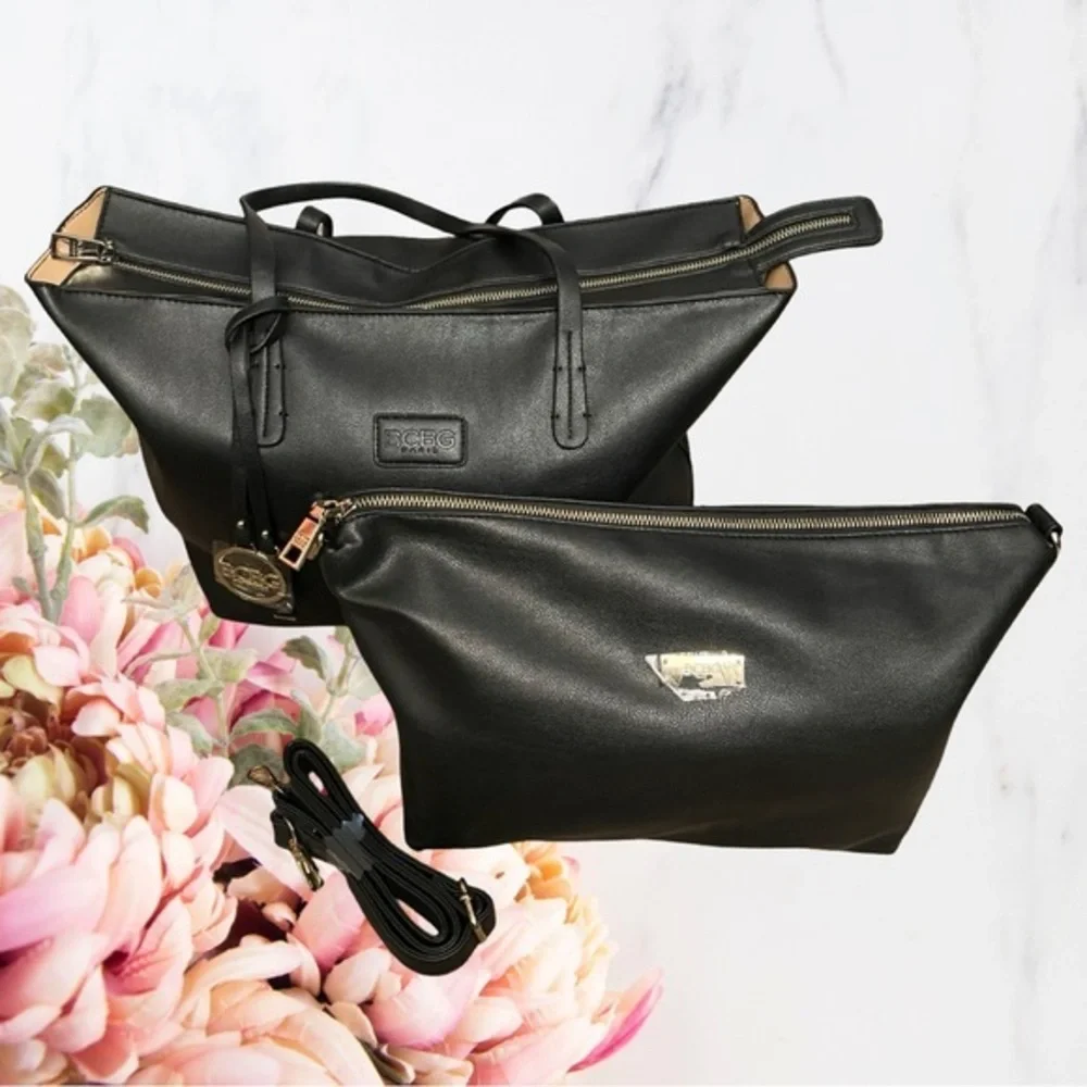 BCBG Paris Black Tote & Crossbody Bag Set NEW - Picture 1 of 12